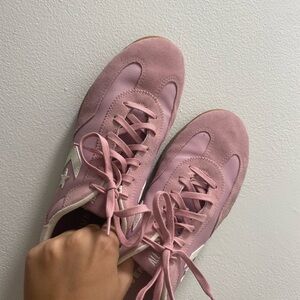 Women’s Pink Suede Lace-Up Retro Sneakers